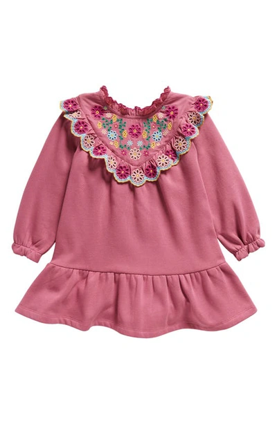 Shop Mini Boden Kids' Broderie Anglaise Yoke Long Sleeve Dress In Teacup Pink