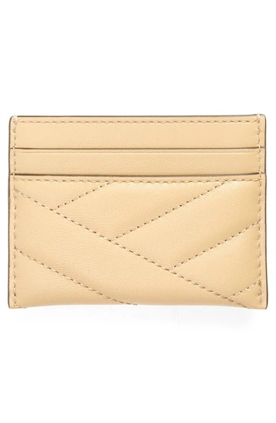 Shop Tory Burch Kira Chevron Quilted Leather Card Case In Desert Dune