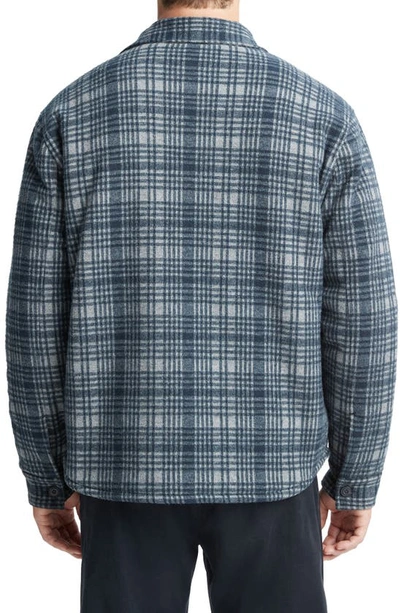 Shop Vince Plaid Fleece Lined Shirt Jacket In Medium Heather Grey/ Coastal