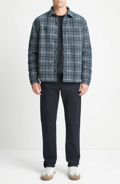Shop Vince Plaid Fleece Lined Shirt Jacket In Medium Heather Grey/ Coastal