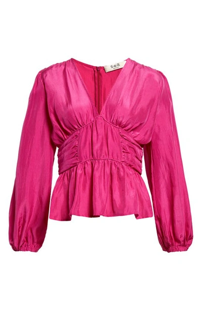 Shop Sea Fabiola Silk Peplum Top In Pink