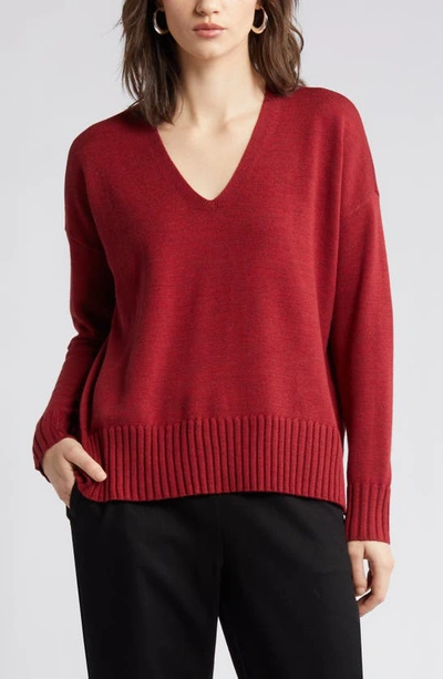Shop Eileen Fisher Boxy Merino Wool Sweater In Deep Claret