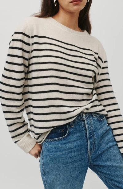 Shop Reformation Stripe Recycled Cashmere Blend Sweater In Gossamer/ Black Stripe