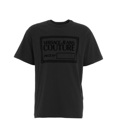 Shop Versace Jeans Couture Logo-flocked Crewneck T-shirt