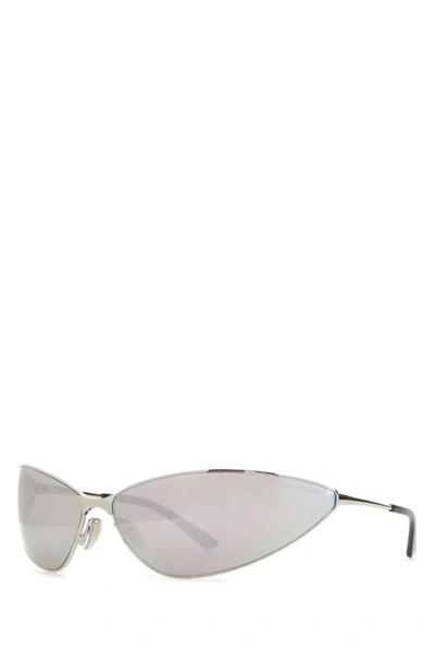Shop Balenciaga Man Silver Metal Razor Sunglasses
