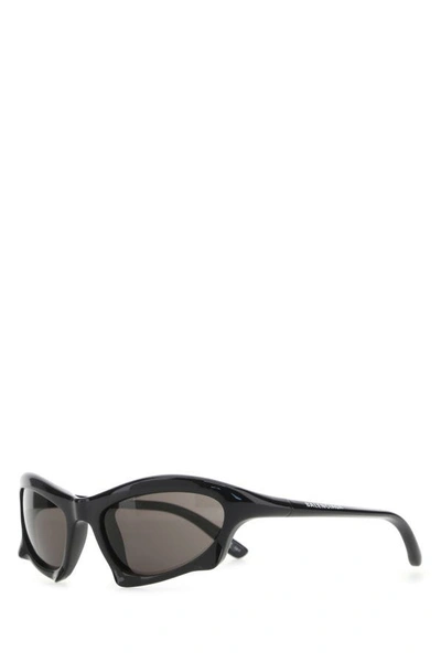 Shop Balenciaga Woman Black Injected Nylon Bat Rectangle Sunglasses