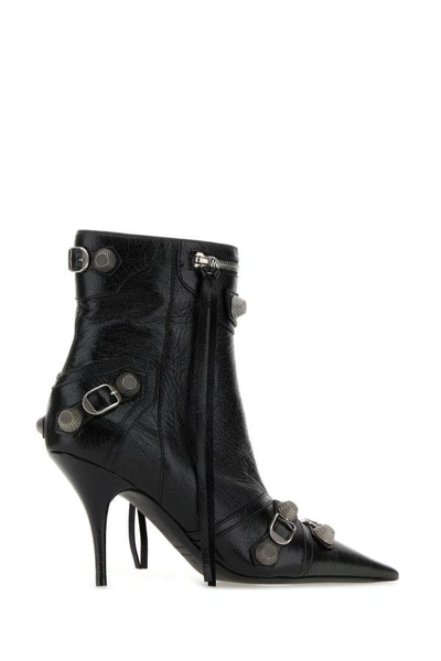 Shop Balenciaga Woman Black Leather Cagole Ankle Boots