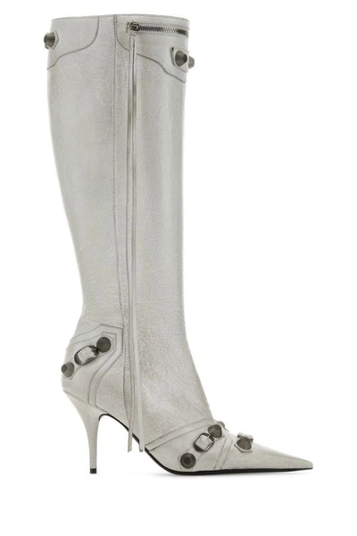 Shop Balenciaga Woman Chalk Leather Cagole Boots In White