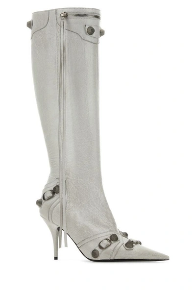 Shop Balenciaga Woman Chalk Leather Cagole Boots In White