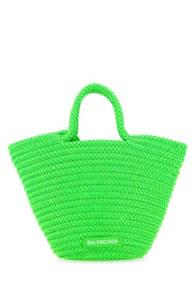 Shop Balenciaga Woman Fluo Green Rope Small Ibiza Handbag