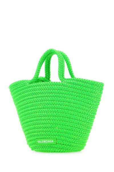 Shop Balenciaga Woman Fluo Green Rope Small Ibiza Handbag
