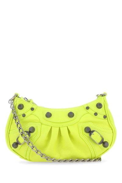 Shop Balenciaga Woman Fluo Yellow Leather Le Cagole Mini Handbag