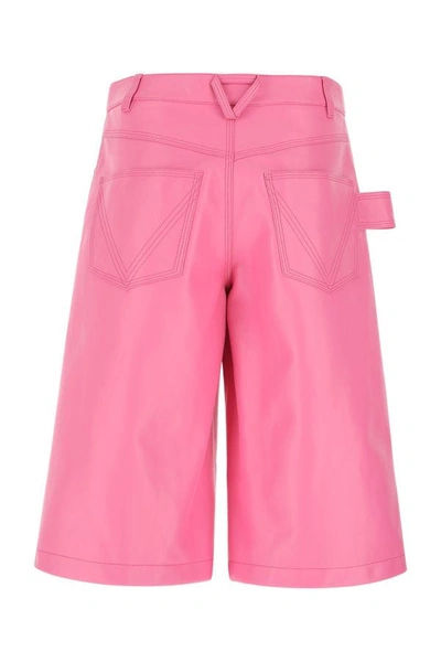 Shop Bottega Veneta Woman Pink Nappa Leather Bermuda Shorts