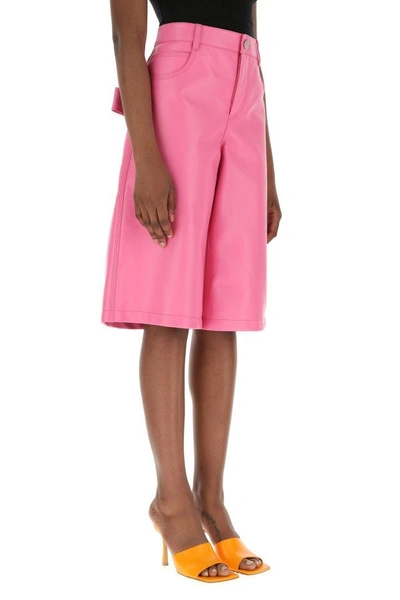 Shop Bottega Veneta Woman Pink Nappa Leather Bermuda Shorts