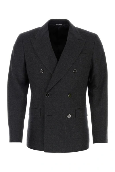 Shop Dolce & Gabbana Man Graphite Stretch Wool Blazer In Black