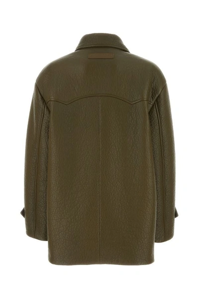 Shop Miu Miu Woman Army Green Nappa Leather Coat
