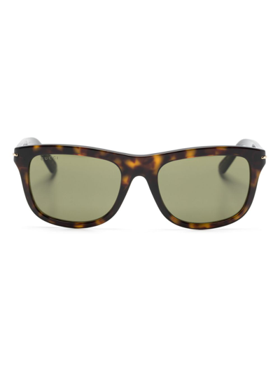 Shop Gucci Brown Tortoiseshell Rectangle Frame Sunglasses