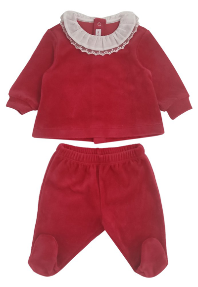 Shop Il Gufo Two Piece Velvet Trousers Set In Red