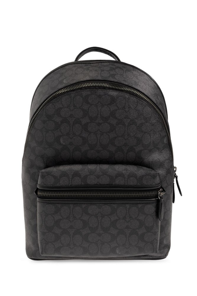 Shop Coach Logo Detailed Zipped Backpack In Black