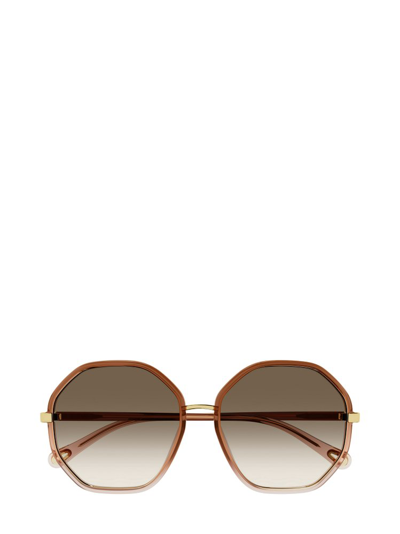 Shop Chloé Eyewear Hexagon Frame Sunglasses In Brown