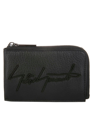 Shop Discord Yohji Yamamoto Logo Embroidered Zipped Wallet In Black