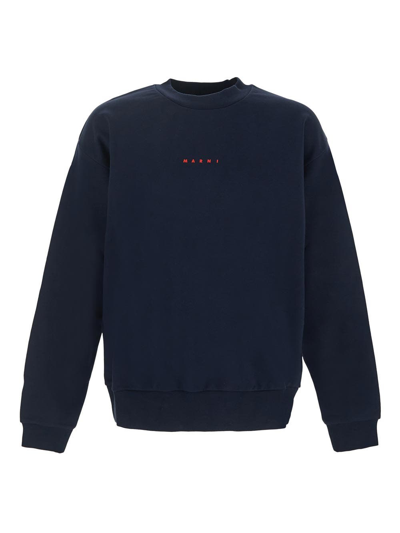 Shop Marni Cotton Logo Sweatshirt In Blue