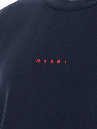 Shop Marni Cotton Logo Sweatshirt In Blue