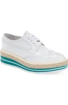 Prada Platform Brogue-trim Leather Oxford, White (bianco) In White-multi