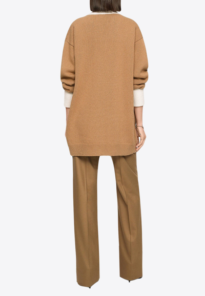 Dolce & Gabbana Logo-patch Virgin Wool Cardigan In Beige