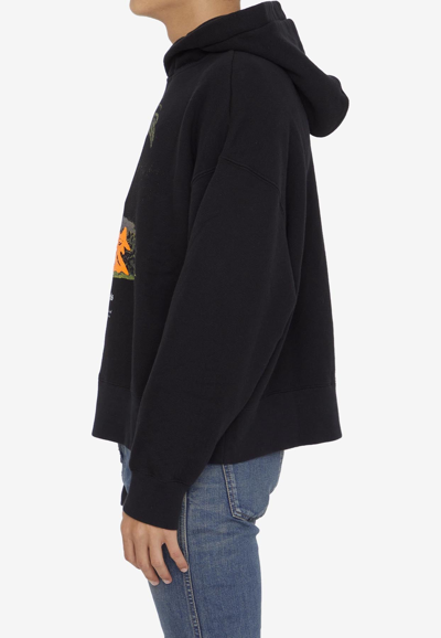 Palm Angels Enzo Graphic Print Hoodie With Ribbed Finish In Black
