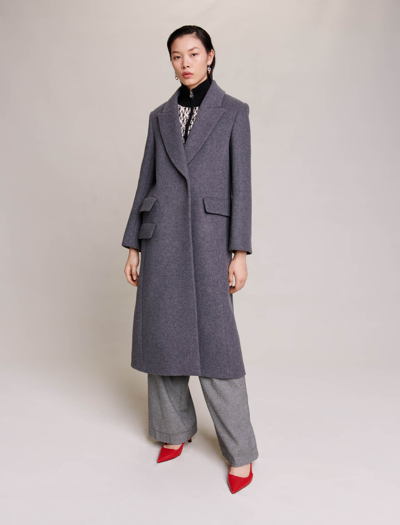 Shop Maje Long Coat For Fall/winter In Grey