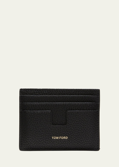 Shop Tom Ford Men's T-line Open Side Leather Card Holder In 1n001 Black