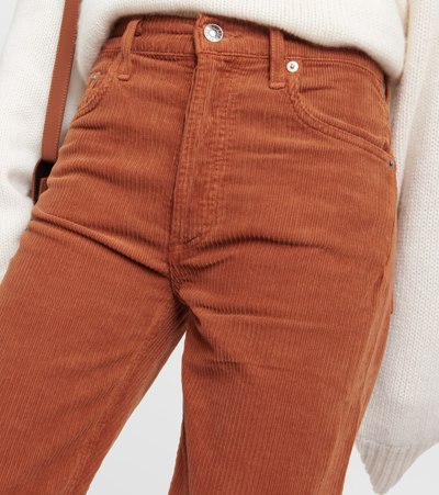 Shop Agolde Riley Long Straight Corduroy Pants In Brown