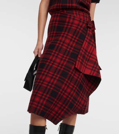 Shop Polo Ralph Lauren Checked Wool Wrap Skirt In Red
