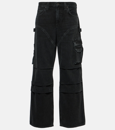 Agolde Wide Leg Cargo Jeans With Contrast Stitching In Black
