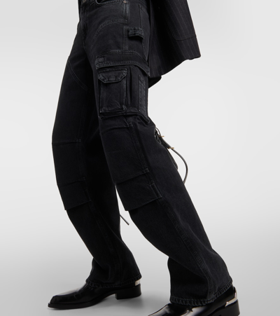 Agolde Wide Leg Cargo Jeans With Contrast Stitching In Black
