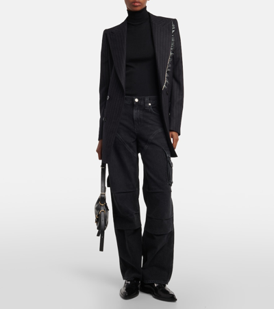 Agolde Wide Leg Cargo Jeans With Contrast Stitching In Black