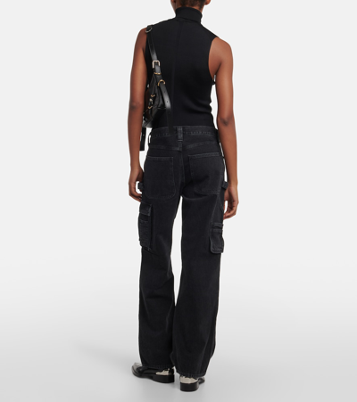 Agolde Wide Leg Cargo Jeans With Contrast Stitching In Black