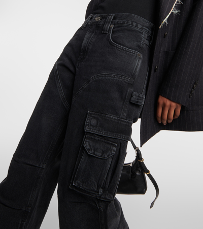 Shop Agolde Nera Mid-rise Straight Cargo Jeans In Black
