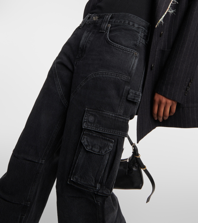 Agolde Wide Leg Cargo Jeans With Contrast Stitching In Black