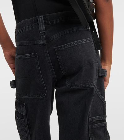 Agolde Wide Leg Cargo Jeans With Contrast Stitching In Black