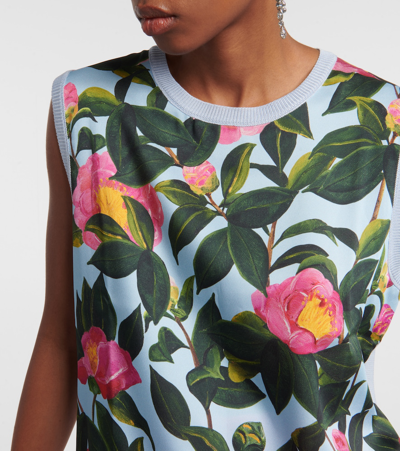 Oscar De La Renta Camellia Print Inset Tank Top In Pink Pale Blue