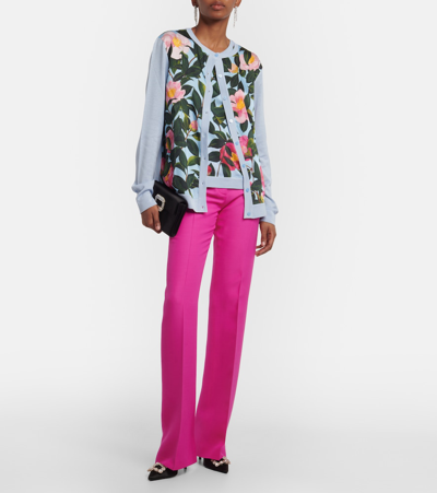 Oscar De La Renta Camellia Print Inset Tank Top In Pink Pale Blue