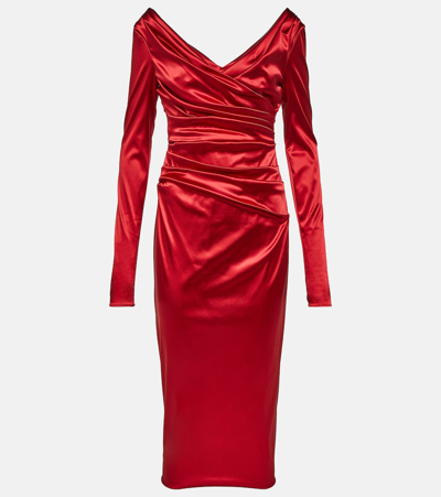 Shop Dolce & Gabbana Ruched Satin Midi Dress In Red