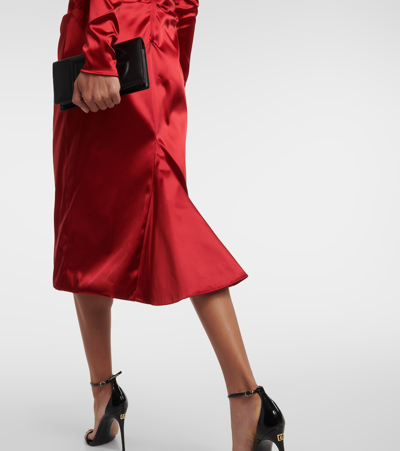 Shop Dolce & Gabbana Ruched Satin Midi Dress In Red
