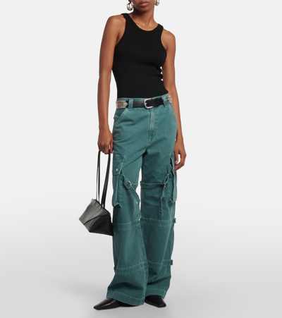 Shop Agolde Vivian Strap Mid-rise Wide-leg Jeans In Green