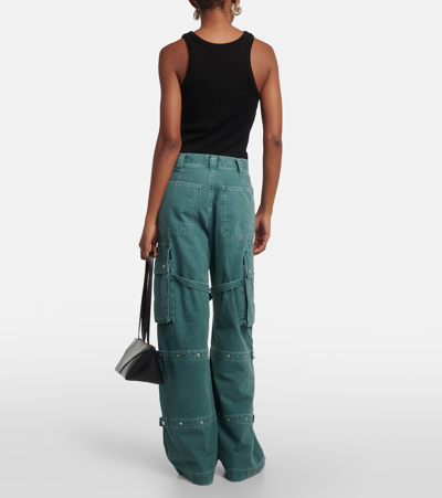 Shop Agolde Vivian Strap Mid-rise Wide-leg Jeans In Green