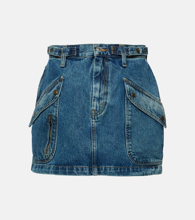 Re/done Cotton Racer Denim Mini Skirt In Blue