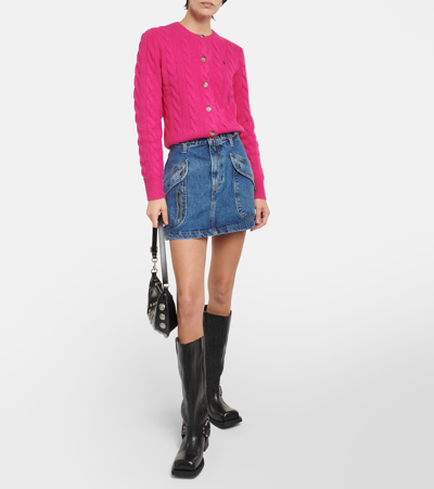 Re/done Cotton Racer Denim Mini Skirt In Blue