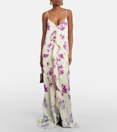 Jil Sander Printed Georgette Maxi Slip Dress In Multicoloured